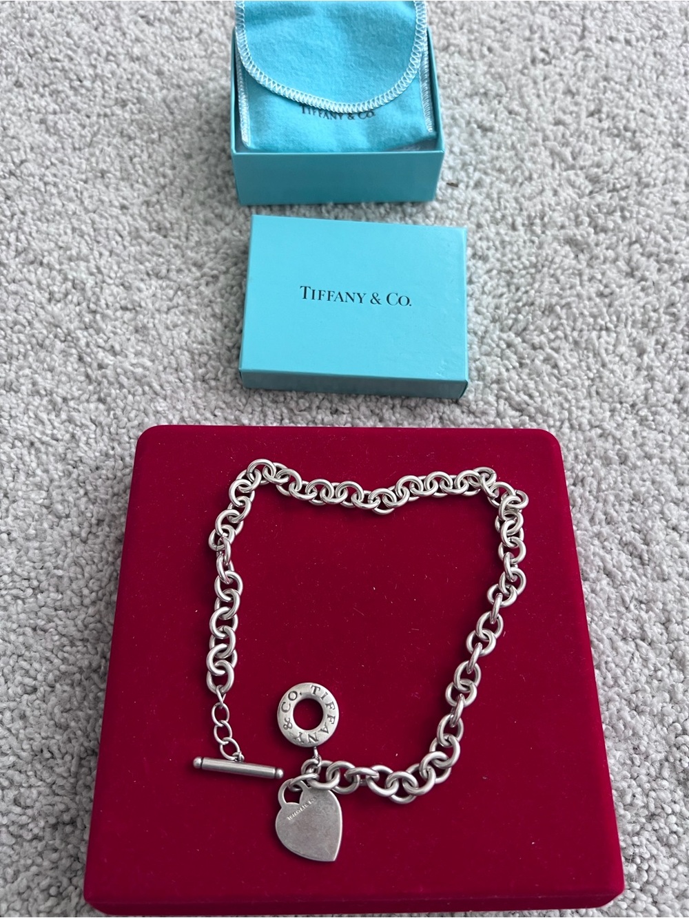 Tiffany & Co. Silver Heart Toggle Necklace with Tiffany Blue Box